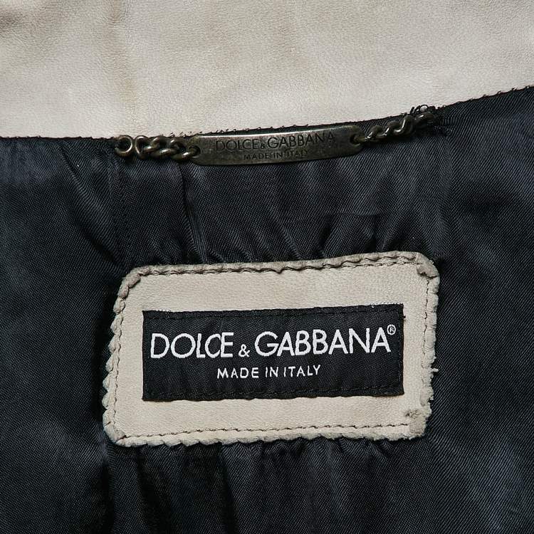 Pre Owned Dolce & Gabbana Green Leather Zip-Up Bomber Jacket L