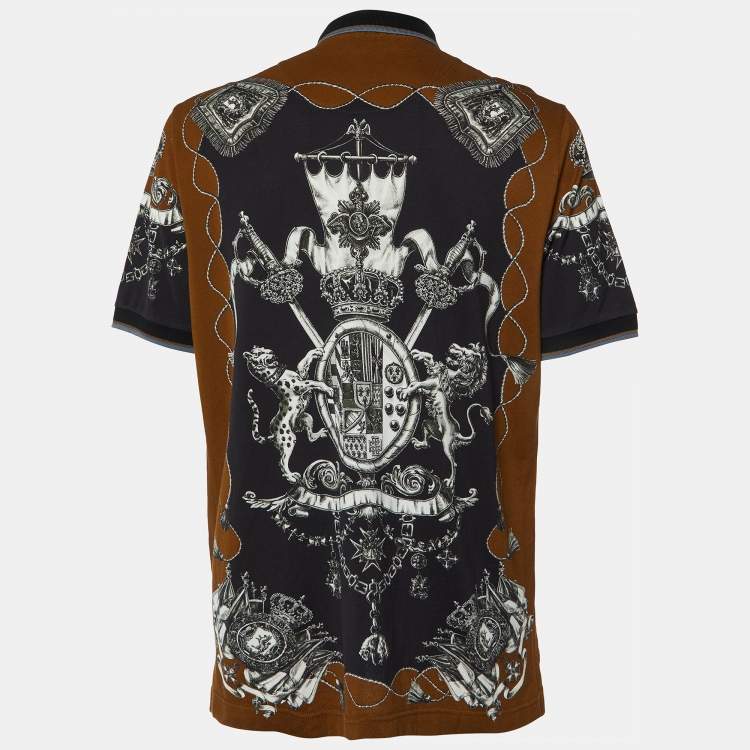 مملوكة مسبقًا Dolce & Gabbana Brown Crown Print Cotton Pique Polo 3XL