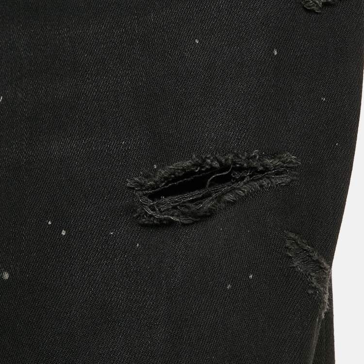 Pre Owned Dolce & Gabbana Black Paint Splashed Denim Ripped Slim Jeans L Waist 33"