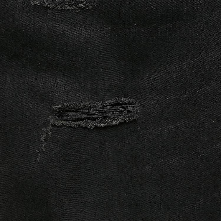 Pre Owned Dolce & Gabbana Black Paint Splashed Denim Ripped Slim Jeans L Waist 33"