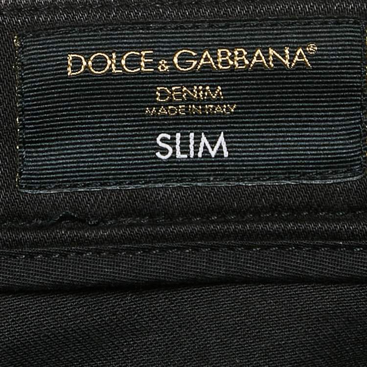 Pre Owned Dolce & Gabbana Black Paint Splashed Denim Ripped Slim Jeans L Waist 33"