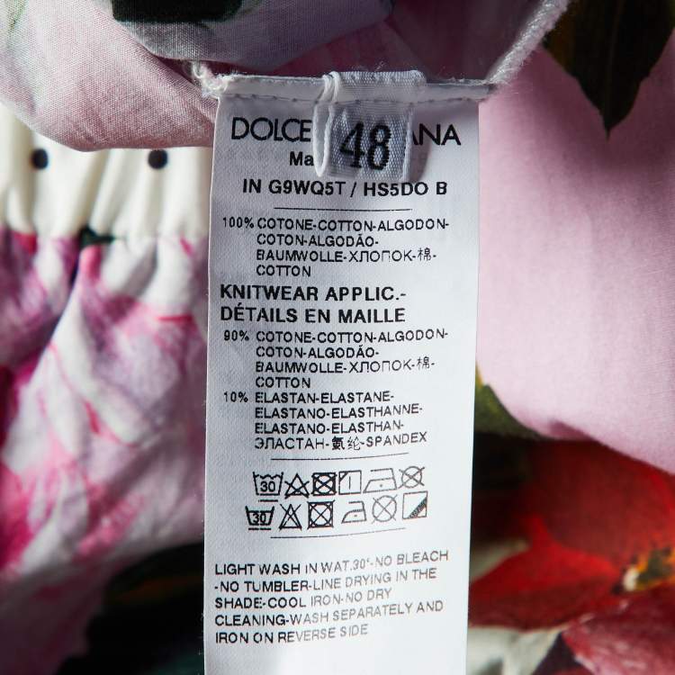 Pre Owned Dolce & Gabbana Pink Floral Print Cotton Crew Neck Jumper M