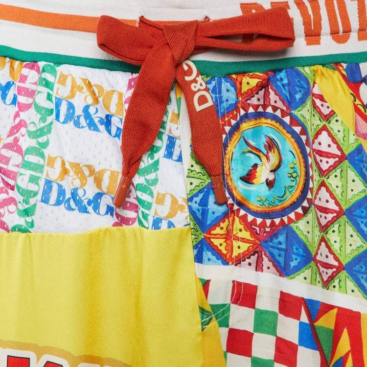 Pre Owned Dolce & Gabbana Multicolor Patchwork Print Satin Track Pants L