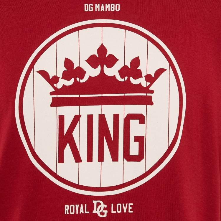 Pre Owned Dolce & Gabbana Red King Print Jersey Crewneck T-Shirt XL