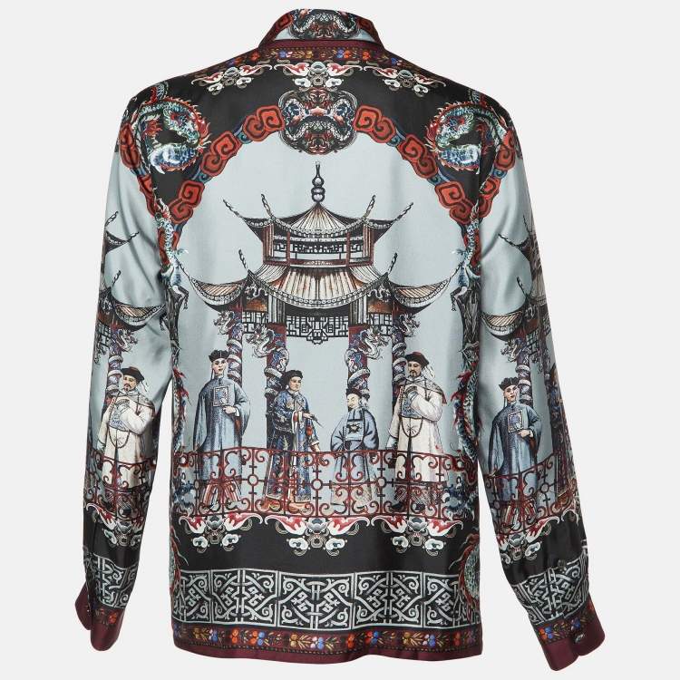 Pre Owned Dolce & Gabbana Grey Chinese Temple Print Silk Vanity Shirt L