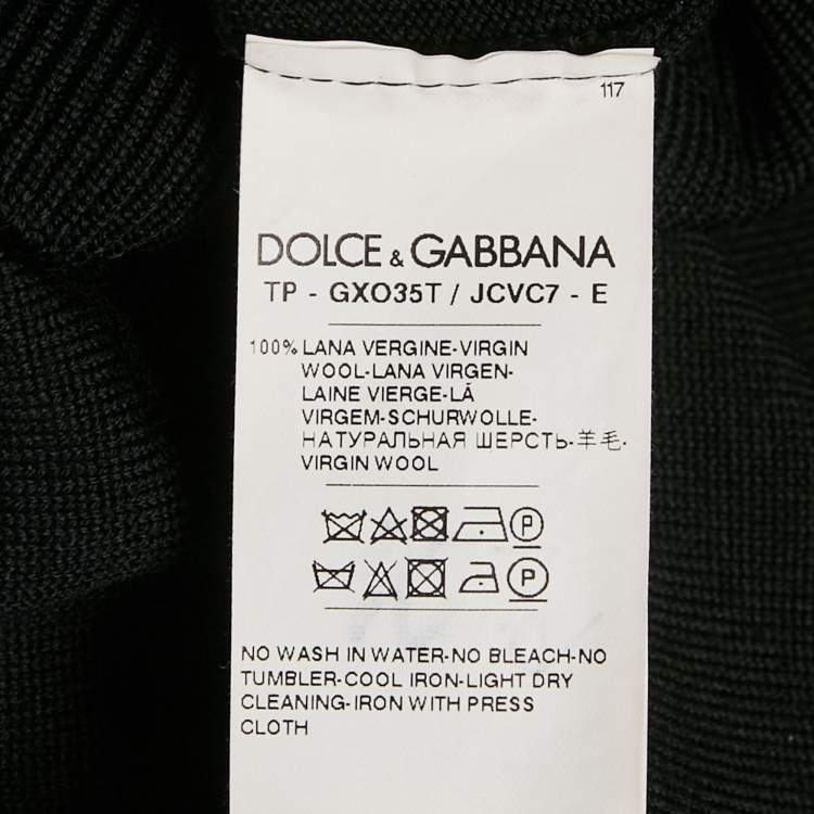 Pre Owned Dolce & Gabbana Black Logo Plaque Wool Knit Turtleneck Sweater XL