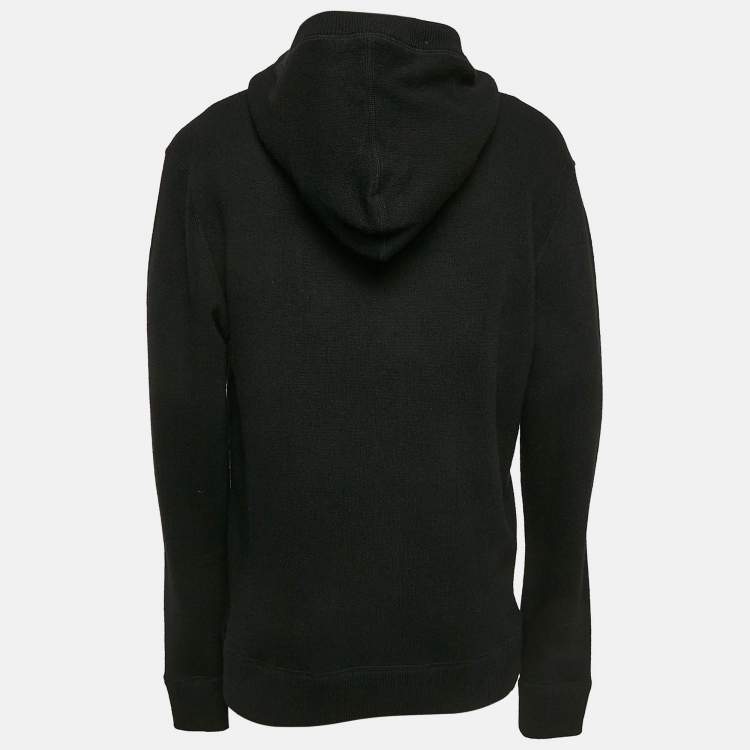 Pre Owned Dolce & Gabbana Black Logo Plaque Wool Knit Hooded Sweater XL