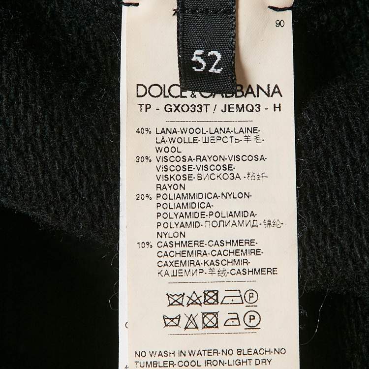 Pre Owned Dolce & Gabbana Black Logo Plaque Wool Knit Hooded Sweater XL