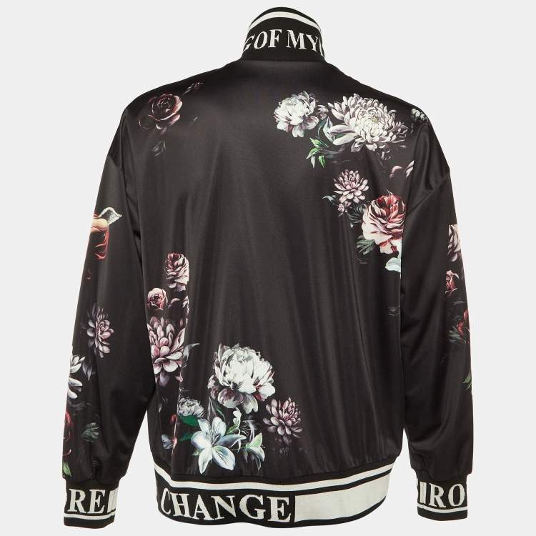 ブロケード Dolce & Gabbana Black Floral Angels Print Satin Bomber Jacket M