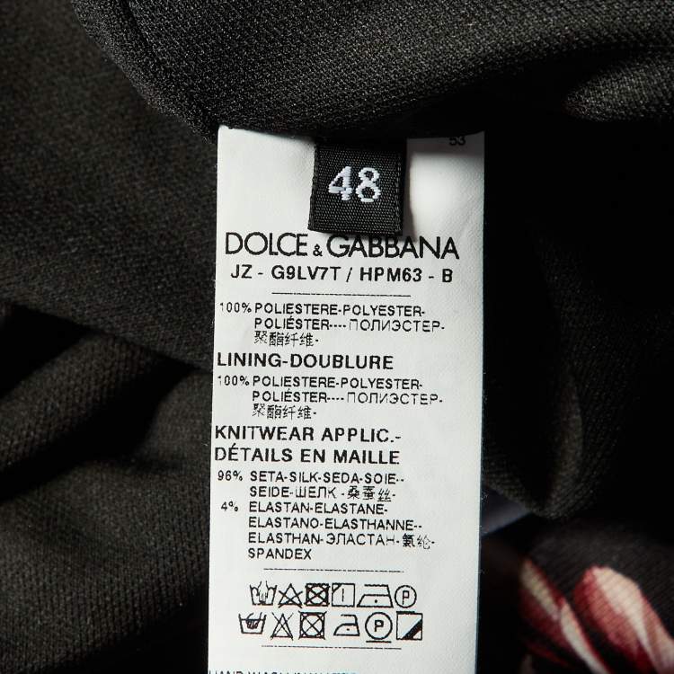 Pre Owned Dolce & Gabbana Black Floral Angels Print Satin Bomber Jacket M