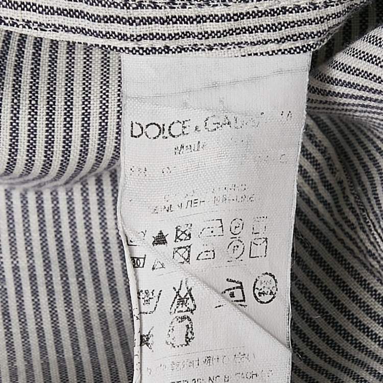 Pre Owned Dolce & Gabbana Grey Stripe Cotton Button Front Shirt M