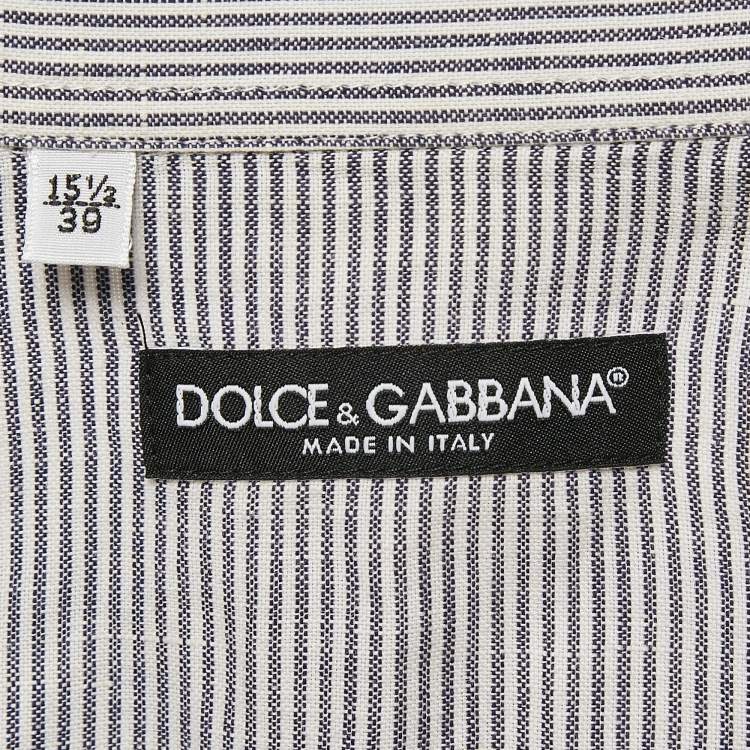 Pre Owned Dolce & Gabbana Grey Stripe Cotton Button Front Shirt M