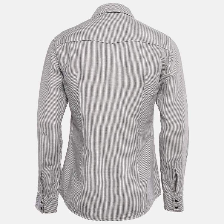 Pre Owned Dolce & Gabbana Grey Stripe Cotton Button Front Shirt M