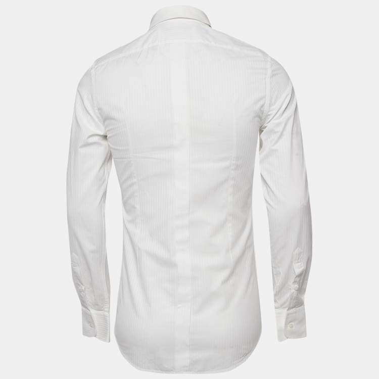 Pre Owned Dolce & Gabbana Gold White Striped Cotton Button Front Shirt S