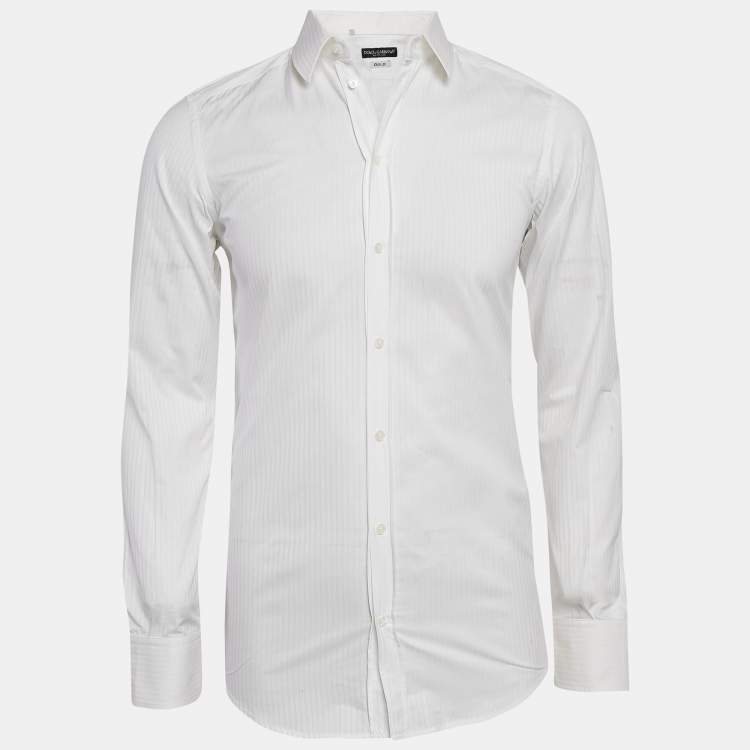 Pre Owned Dolce & Gabbana Gold White Striped Cotton Button Front Shirt S