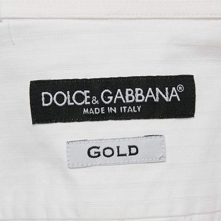 Pre Owned Dolce & Gabbana Gold White Striped Cotton Button Front Shirt S