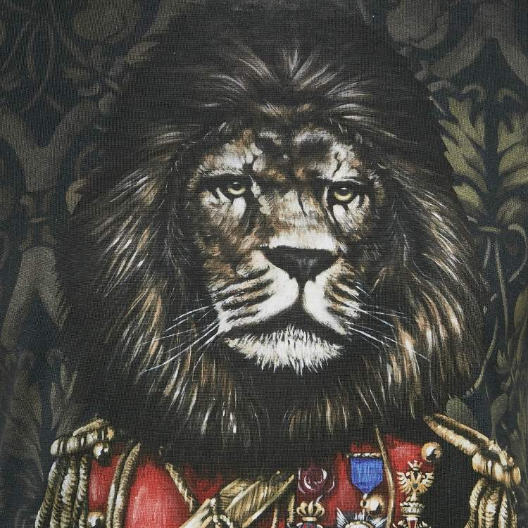 Pre Owned Dolce & Gabbana Black Heraldic Sicilia Print Cotton T-Shirt M