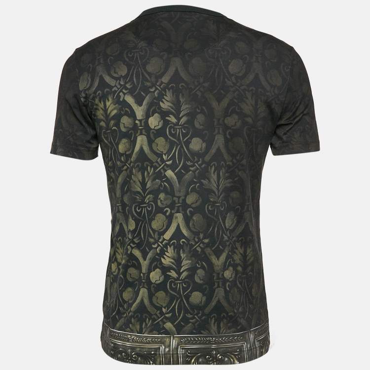Pre Owned Dolce & Gabbana Black Heraldic Sicilia Print Cotton T-Shirt M