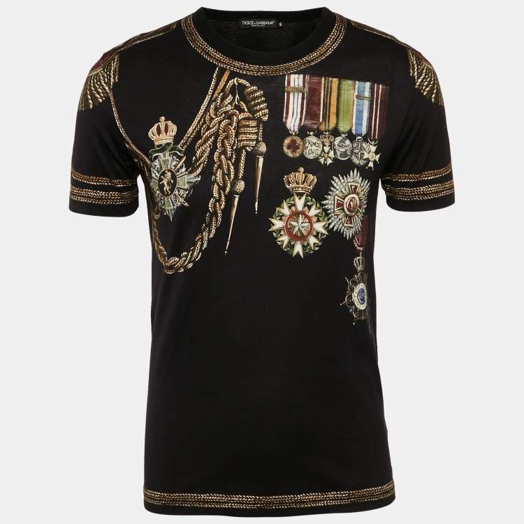Pre Owned Dolce & Gabbana Black Military Print Cotton Crew Neck T-Shirt S