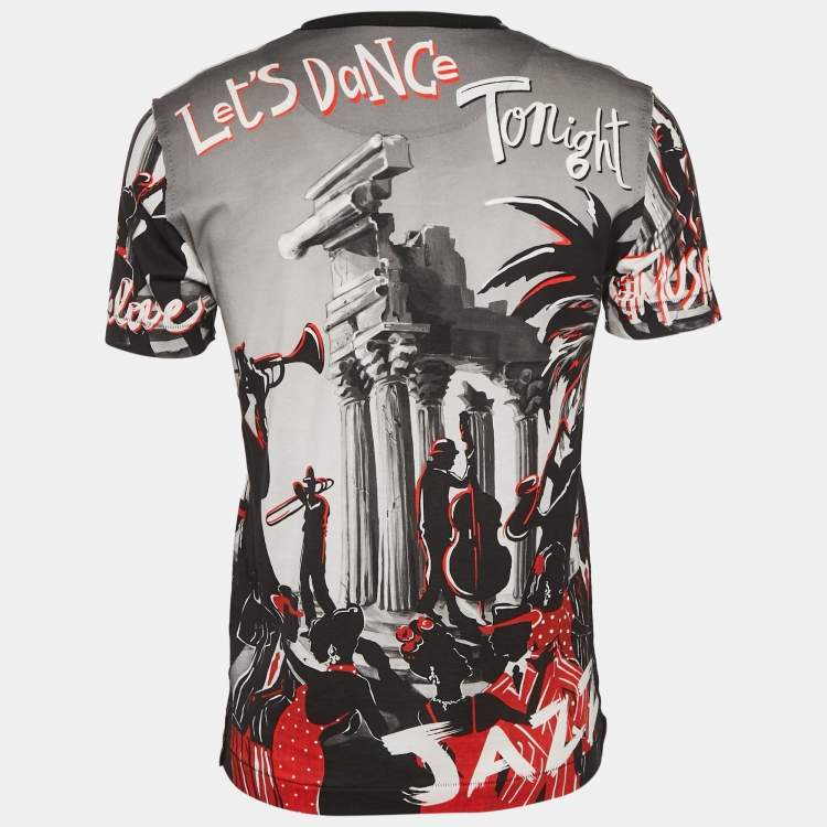 Pre Owned Dolce & Gabbana Black Arigento Music Print Cotton T-Shirt M