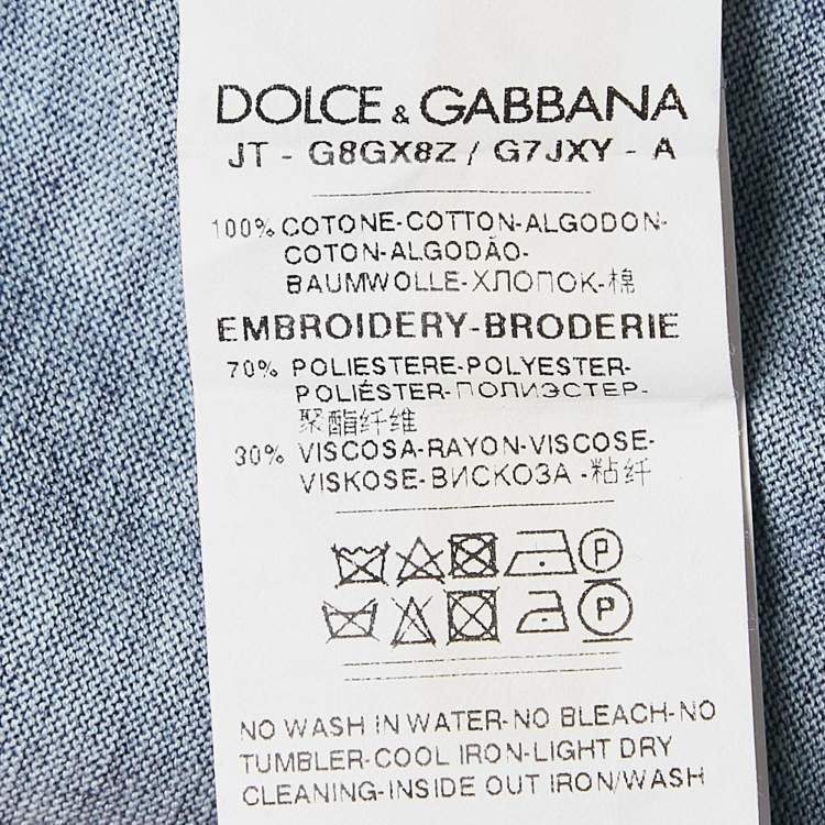 Pre Owned Dolce & Gabbana Navy Blue Rooster Print and Embellished Cotton T-Shirt M