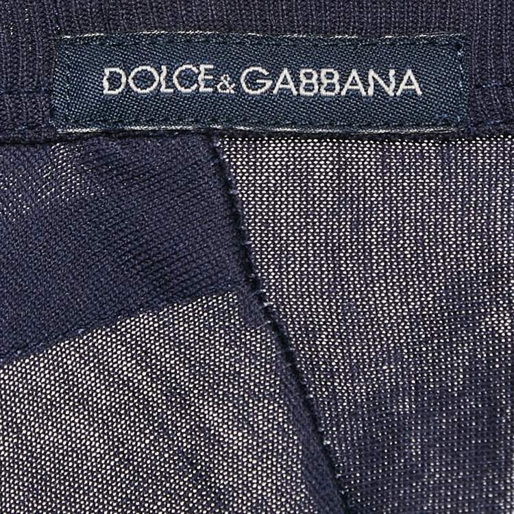 Pre Owned Dolce & Gabbana Navy Blue Rooster Print and Embellished Cotton T-Shirt M