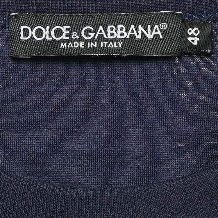 Pre Owned Dolce & Gabbana Navy Blue Rooster Print and Embellished Cotton T-Shirt M