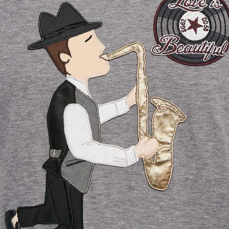 Pre Owned Dolce & Gabbana Grey Cotton Applique Detail T-Shirt M