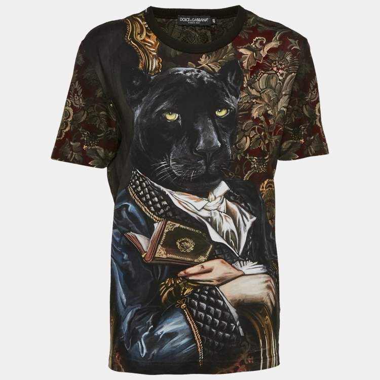 Pre Owned Dolce & Gabbana Multicolor Royal Panther Print Cotton T-Shirt M