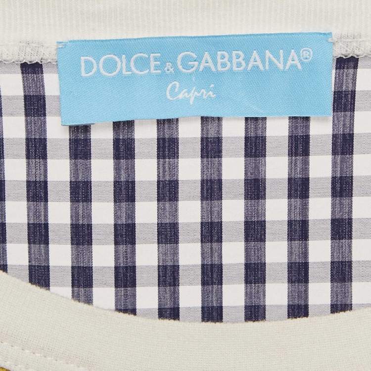 Pre Owned Dolce & Gabbana Capri Multicolor Printed Cotton and Gingham T-Shirt M