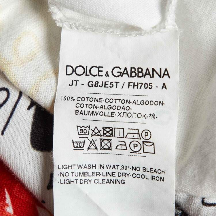 مملوكة مسبقًا Dolce & Gabbana White Doodle Print Cotton Crew Neck T-Shirt XL