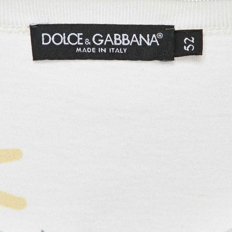 مملوكة مسبقًا Dolce & Gabbana White Doodle Print Cotton Crew Neck T-Shirt XL