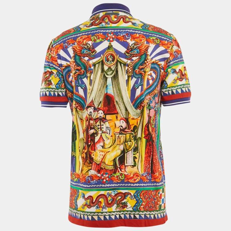 Pre Owned Dolce & Gabbana Multicolor Printed Cotton Polo T-Shirt L