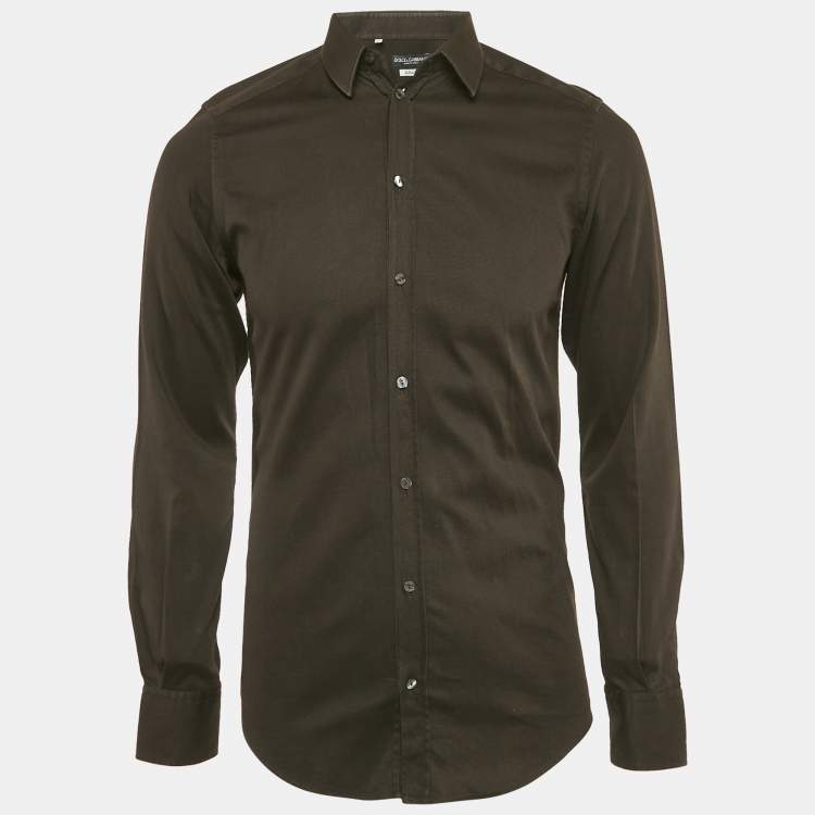 Pre Owned Dolce & Gabbana Gold Black Textured Cotton Shirt M