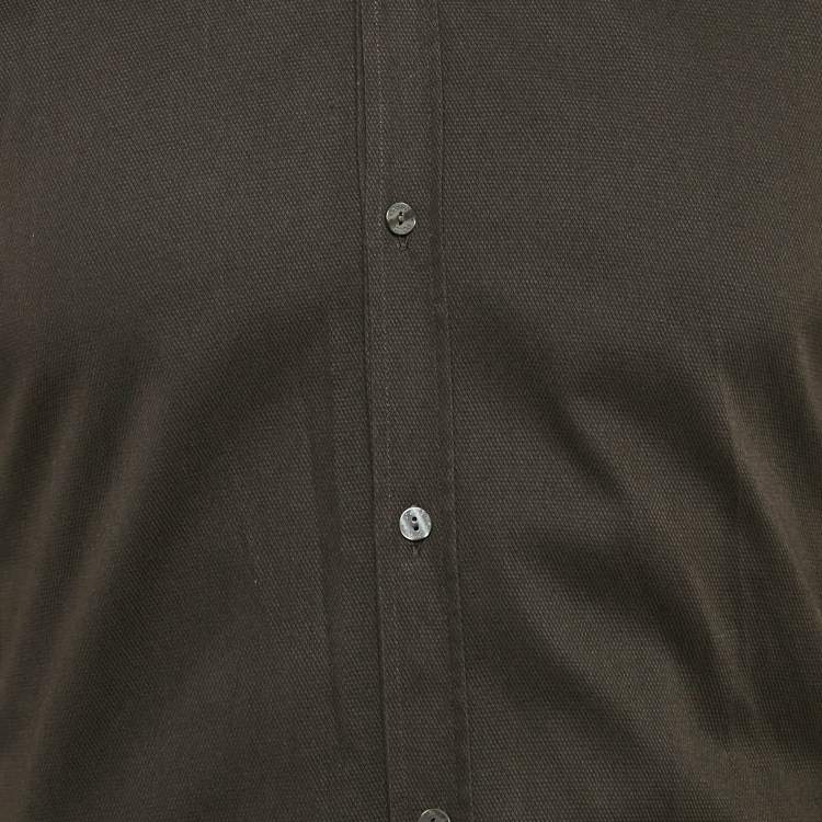 Pre Owned Dolce & Gabbana Gold Black Textured Cotton Shirt M