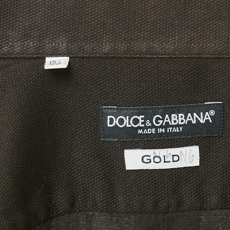 Pre Owned Dolce & Gabbana Gold Black Textured Cotton Shirt M