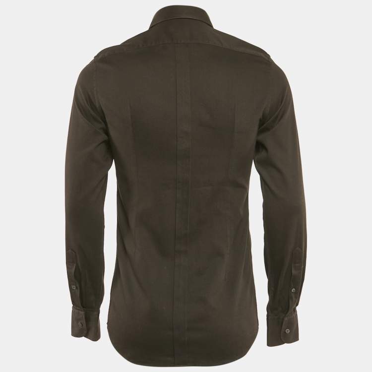 Pre Owned Dolce & Gabbana Gold Black Textured Cotton Shirt M