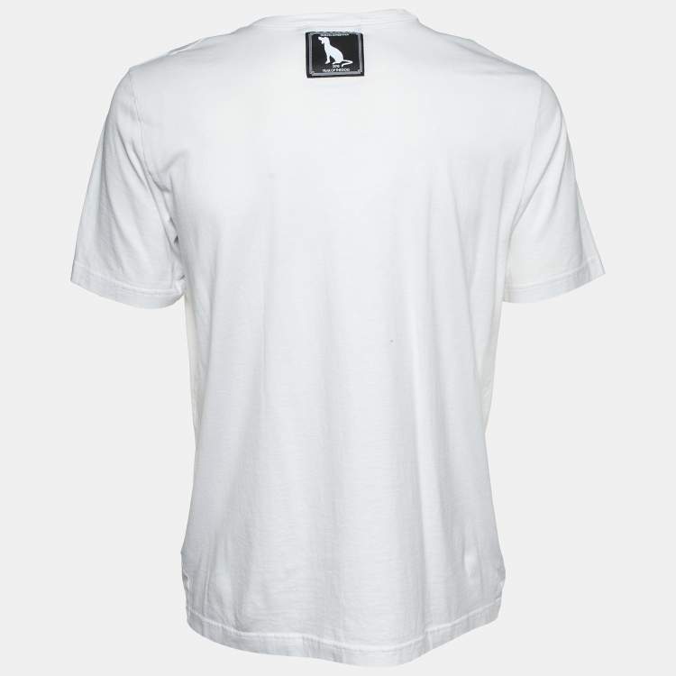Pre Owned Dolce & Gabbana White Year of the Dog Print Cotton Crew Neck T-Shirt 3XL