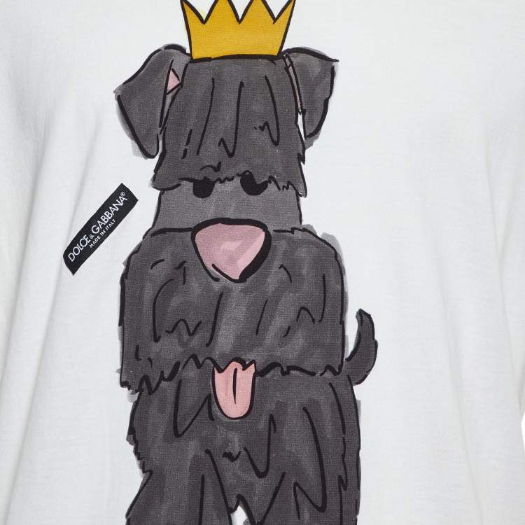 Pre Owned Dolce & Gabbana White Year of the Dog Print Cotton Crew Neck T-Shirt 3XL