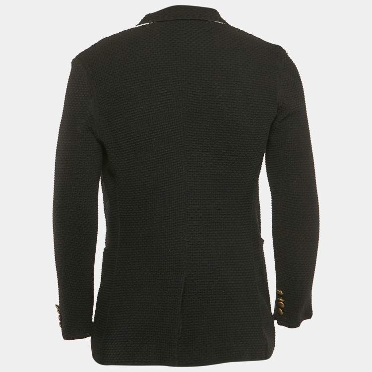 Pre Owned Dolce & Gabbana Black Textured Wool Double Breasted Jacket XL