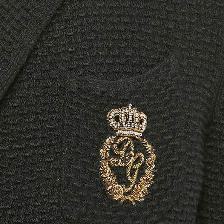 Pre Owned Dolce & Gabbana Black Textured Wool Double Breasted Jacket XL