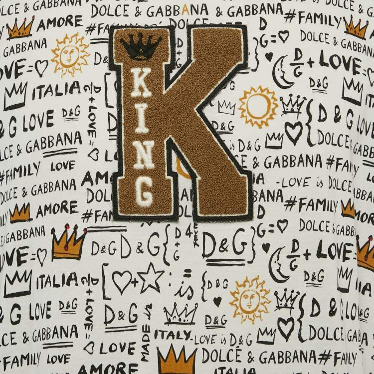 Pre Owned Dolce & Gabbana White King Graffiti Jersey T-Shirt XL