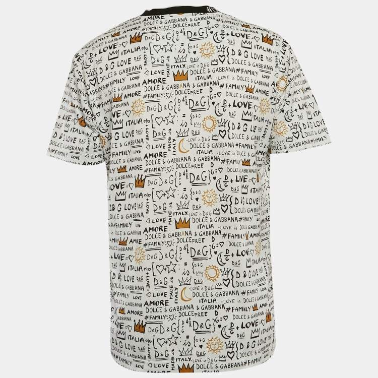 Pre Owned Dolce & Gabbana White King Graffiti Jersey T-Shirt XL