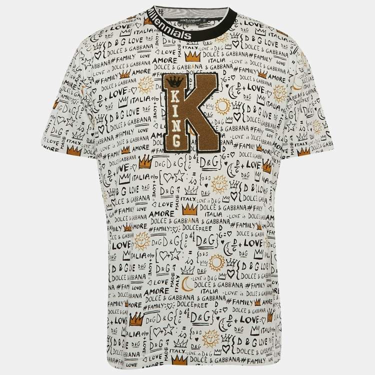 Pre Owned Dolce & Gabbana White King Graffiti Jersey T-Shirt XL