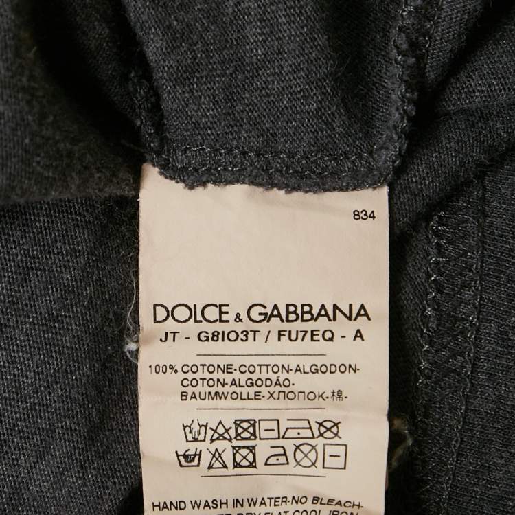 Pre Owned Dolce & Gabbana Grey Logo Plaque Jersey V-Neck T-Shirt XL