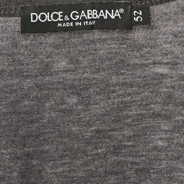 Pre Owned Dolce & Gabbana Grey Logo Plaque Jersey V-Neck T-Shirt XL