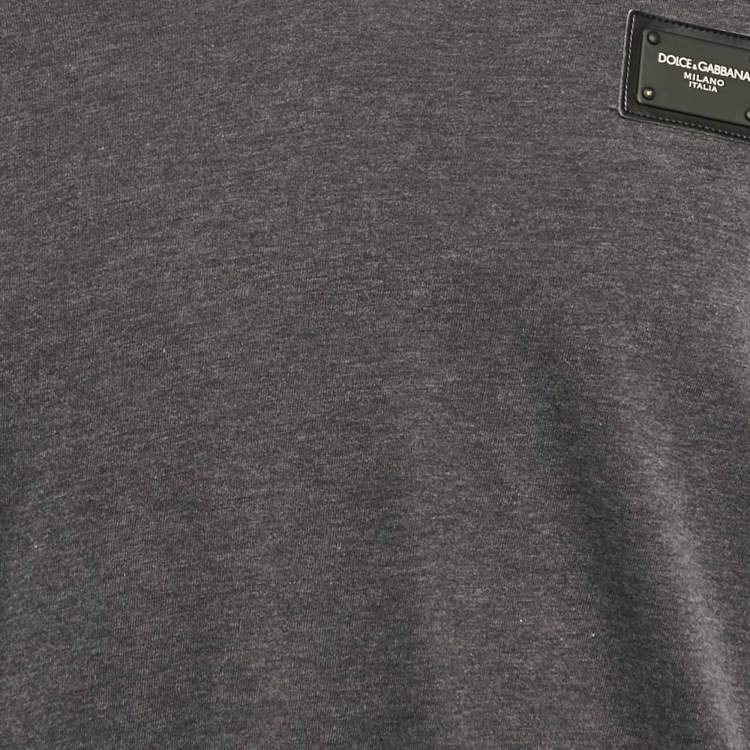 Pre Owned Dolce & Gabbana Grey Logo Plaque Jersey V-Neck T-Shirt XL