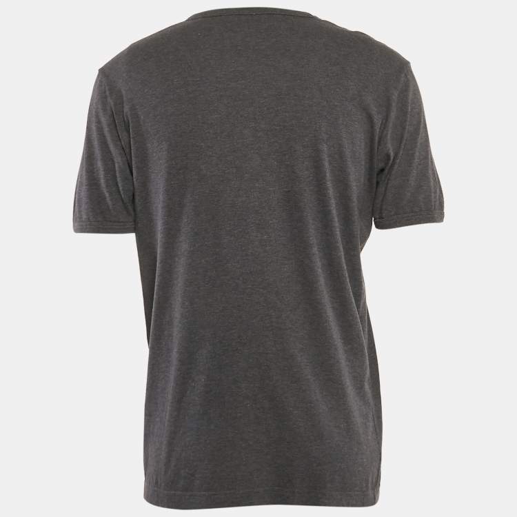 Pre Owned Dolce & Gabbana Grey Logo Plaque Jersey V-Neck T-Shirt XL