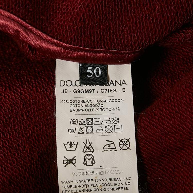 Pre Owned Dolce & Gabbana Burgundy Cotton Hooded Zip-Up Jacket L