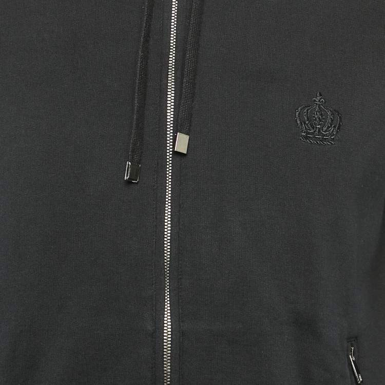 Pre Owned Dolce & Gabbana Black Cotton Knit Hooded Zip-Up Jacket M